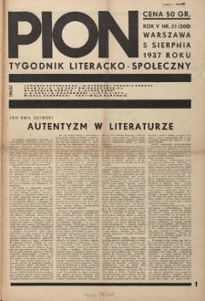 Pion : tygodnik literacko-społeczny R. 5, Nr 31=200 (5 sierpnia 1937)