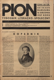 Pion : tygodnik literacko-społeczny R. 5, Nr 50=219 (16 grudnia 1937)