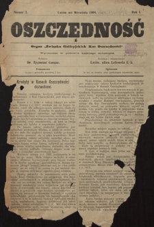 Oszczędność: organ Związku Galicyjskich Kas Oszczędności R. 1, nr 2 (we wrześniu 1904)