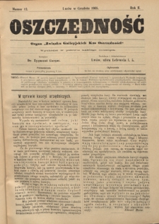 Oszczędność: organ Związku Galicyjskich Kas Oszczędności R. 2, Nr 12 (w grudniu 1905)
