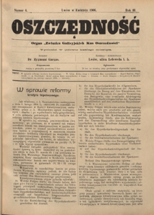 Oszczędność: organ Związku Galicyjskich Kas Oszczędności: wychodzi w połowie każdego miesiąca R. 3, Nr 4 (w kwietniu 1906)