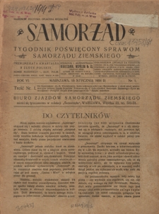 Samorząd : tygodnik poświęcony sprawom samorządu ziemskiego. R. 6, nr 1 (13 stycznia 1924)