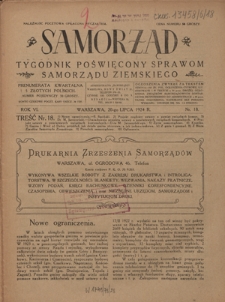 Samorząd : tygodnik poświęcony sprawom samorządu ziemskiego. R. 6, nr 18 (20 lipca 1924)