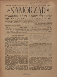 Samorząd : tygodnik poświęcony sprawom samorządu ziemskiego. R. 6, nr 19 (27 lipca 1924)