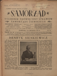 Samorząd : tygodnik poświęcony sprawom samorządu ziemskiego. R. 6, nr 33 (2 listopada 1924)