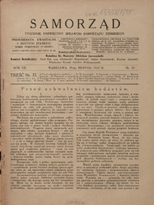 Samorząd : tygodnik poświęcowny sprawom samorządu ziemskiego. R. 7, nr 35 (30 sierpnia 1925)