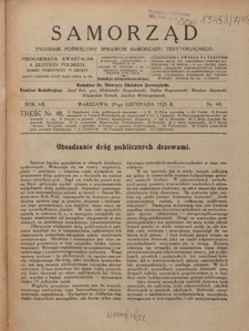 Samorząd : tygodnik poświęcowny sprawom samorządu terytorialnego. R. 7, nr 48 (29 listopada 1925)