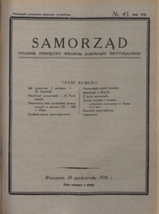 Samorząd : tygodnik poświęcony sprawom samorządu terytorialnego. R. 8, nr 43 (24 października 1926)