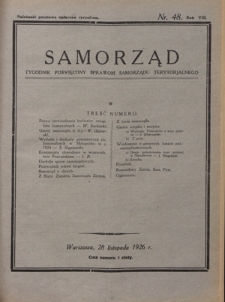 Samorząd : tygodnik poświęcony sprawom samorządu terytorialnego. R. 8, nr 48 (28 listopada 1926)