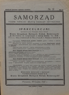 Samorząd : tygodnik poświęcony sprawom samorządu terytorialnego. R. 9, nr 51 (18 grudnia 1927)