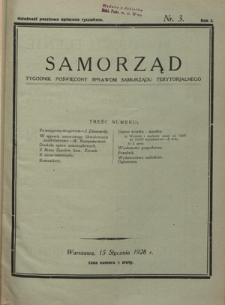 Samorząd : tygodnik poświęcony sprawom samorządu terytorialnego. R. 10, nr 3 (15 stycznia 1928)