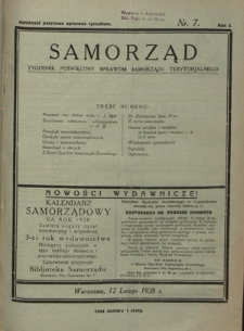 Samorząd : tygodnik poświęcony sprawom samorządu terytorialnego. R. 10, nr 7 (12 lutego 1928)