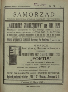 Samorząd : tygodnik poświęcony sprawom samorządu terytorialnego. R. 10, nr 13 (25 marca 1928)