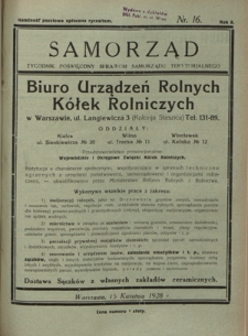 Samorząd : tygodnik poświęcony sprawom samorządu terytorialnego. R. 10, nr 16 (15 kwietnia 1928)