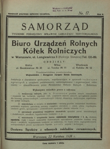 Samorząd : tygodnik poświęcony sprawom samorządu terytorialnego. R. 10, nr 17 (22 kwietnia 1928)