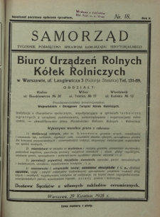 Samorząd : tygodnik poświęcony sprawom samorządu terytorialnego. R. 10, nr 18 (29 kwietnia 1928)
