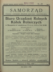 Samorząd : tygodnik poświęcony sprawom samorządu terytorialnego. R. 10, nr 20 (13 maja 1928)