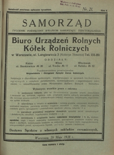 Samorząd : tygodnik poświęcony sprawom samorządu terytorialnego. R. 10, nr 21 (20 maja 1928)