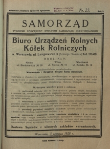 Samorząd : tygodnik poświęcony sprawom samorządu terytorialnego. R. 10, nr 23 (3 czerwca 1928)