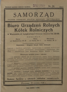 Samorząd : tygodnik poświęcony sprawom samorządu terytorialnego. R. 10, nr 26 (24 czerwca 1928)
