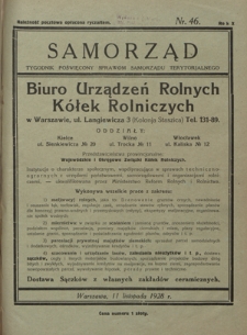 Samorząd : tygodnik poświęcony sprawom samorządu terytorialnego. R. 10, nr 46 (11 listopada 1928)