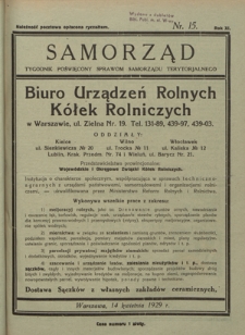 Samorząd : tygodnik poświięcony sprawom samorządu terytorialnego. R. 11, nr 15 (14 kwietnia 1929)