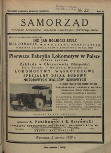 Samorząd : tygodnik poświięcony sprawom samorządu terytorialnego. R. 11, nr 22 (2 czerwca 1929)