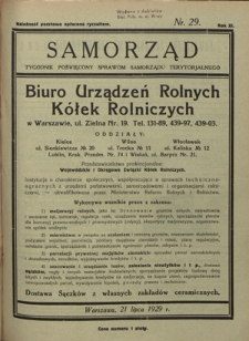 Samorząd : tygodnik poświięcony sprawom samorządu terytorialnego. R. 11, nr 33 (18 sierpnia 1929)