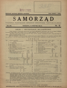 Samorząd : tygodnik poświęcony sprawom samorządu terytorialnego. R. 14, nr 15 (10 kwietnia 1932)