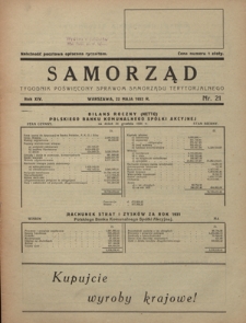 Samorząd : tygodnik poświęcony sprawom samorządu terytorialnego. R. 14, nr 21 (22 maja 1932)