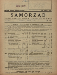 Samorząd : tygodnik poświęcony sprawom samorządu terytorialnego. R. 14, nr 23 (5 czerwca 1932)