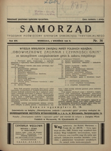 Samorząd : tygodnik poświęcony sprawom samorządu terytorialnego. R. 14, nr 36 (4 września 1932)