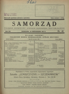 Samorząd : tygodnik poświęcony sprawom samorządu terytorialnego. R. 14, nr 43 (23 października 1932)