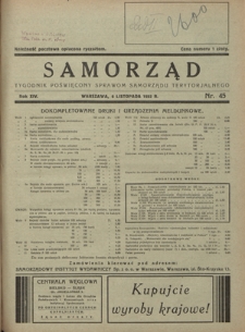 Samorząd : tygodnik poświęcony sprawom samorządu terytorialnego. R. 14, nr 45 (6 listopada 1932)