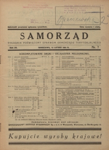 Samorząd : tygodnik poświęcony sprawom samorządu terytorialnego. R. 15, nr 7 (12 lutego 1933)