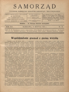 Samorząd : tygodnik poświęcony sprawom samorządu terytorialnego. R. 16, nr 33 (19 sierpnia 1934)