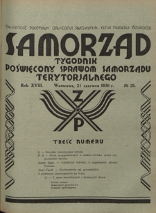 Samorząd : tygodnik poświęcony sprawom samorządu terytorialnego. R. 18, nr 25 (21 czerwca 1936)