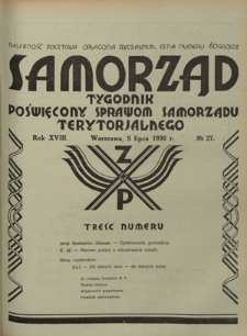 Samorząd : tygodnik poświęcony sprawom samorządu terytorialnego. R. 18, nr 27 (5 lipca 1936)