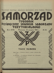 Samorząd : tygodnik poświęcony sprawom samorządu terytorialnego. R. 18, nr 34 (23 sierpnia 1936)