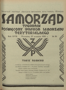 Samorząd : tygodnik poświęcony sprawom samorządu terytorialnego. R. 18, nr 39 (27 września 1936)