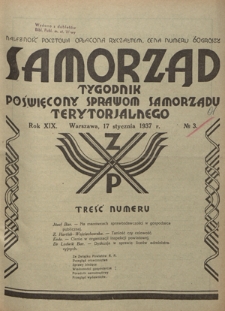 Samorząd : tygodnik poświęcony sprawom samorządu terytorialnego. R. 19, nr 3 (17 stycznia 1937)