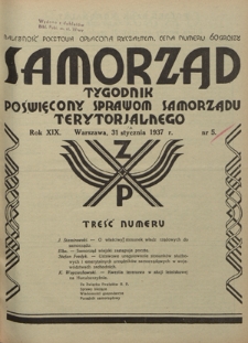 Samorząd : tygodnik poświęcony sprawom samorządu terytorialnego. R. 19, nr 5 (31 stycznia 1937)