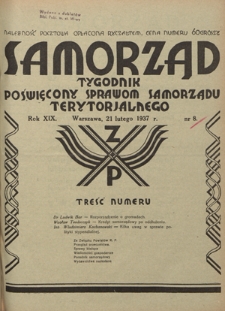 Samorząd : tygodnik poświęcony sprawom samorządu terytorialnego. R. 19, nr 8 (21 lutego 1937)