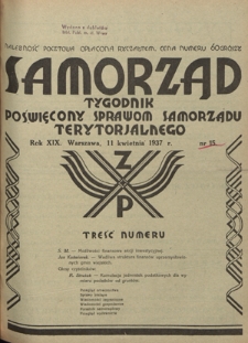 Samorząd : tygodnik poświęcony sprawom samorządu terytorialnego. R. 19n r 15 (11 kwietnia 1937)