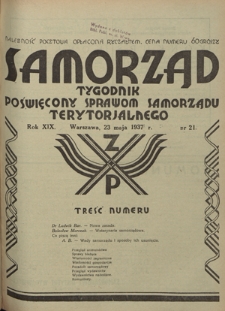 Samorząd : tygodnik poświęcony sprawom samorządu terytorialnego. R. 19, nr 21 (23 maja 1937)
