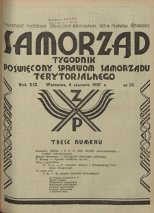 Samorząd : tygodnik poświęcony sprawom samorządu terytorialnego. R. 19, nr 23 (6 czerwca 1937)