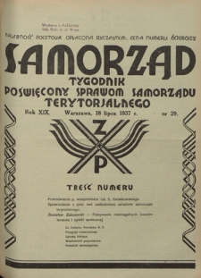Samorząd : tygodnik poświęcony sprawom samorządu terytorialnego. R. 19, nr 29 (18 lipca 1937)