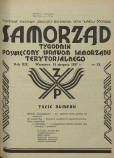 Samorząd : tygodnik poświęcony sprawom samorządu terytorialnego. R. 19, nr 33 (15 sierpnia 1937)