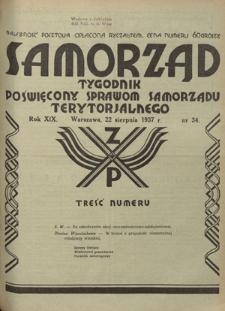 Samorząd : tygodnik poświęcony sprawom samorządu terytorialnego. R. 19, nr 34 (22 sierpnia 1937)