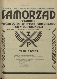 Samorząd : tygodnik poświęcony sprawom samorządu terytorialnego. R. 19, nr 36 (5 września 1937)